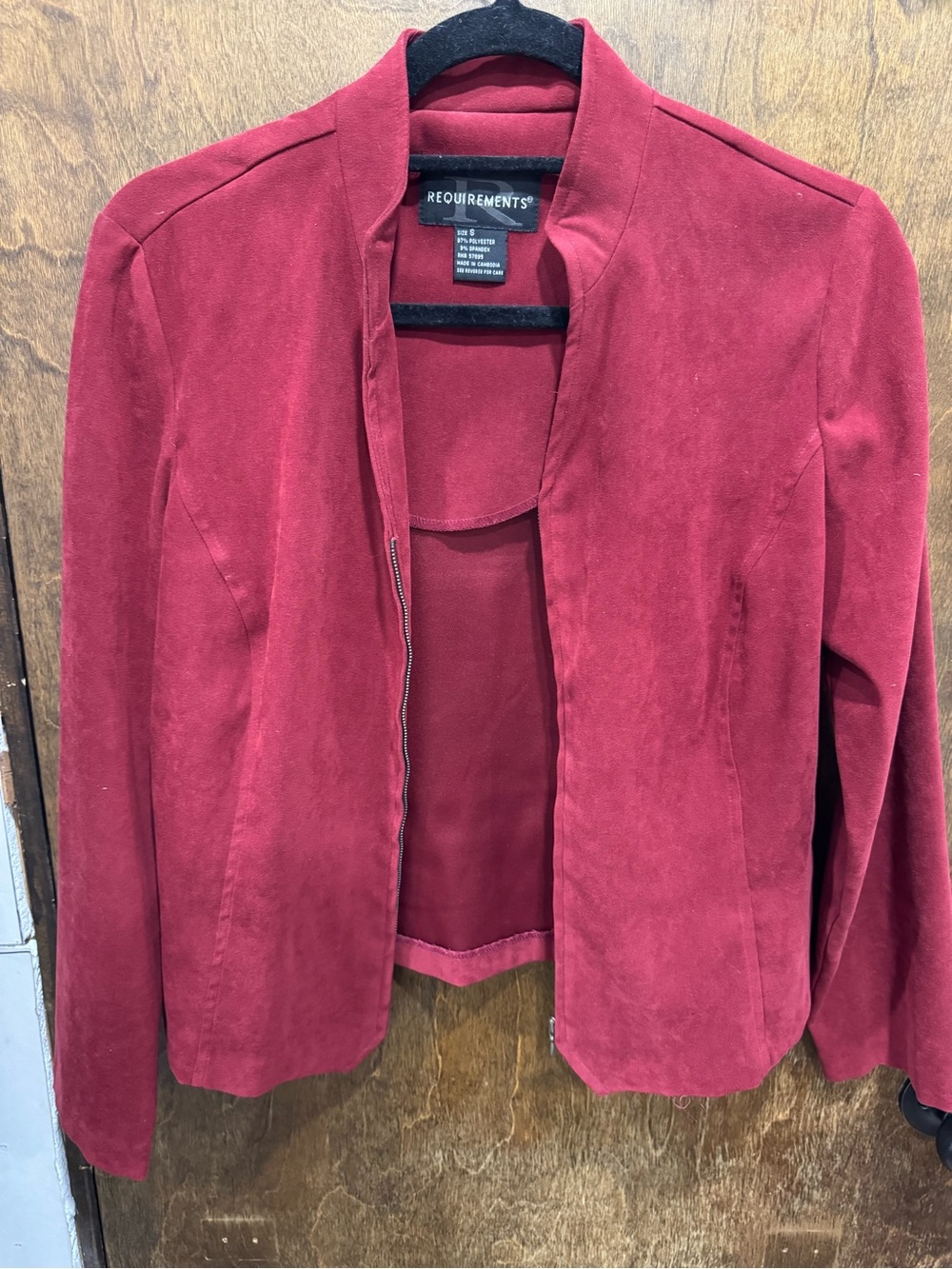Requirements Burgundy Open-Front Collarless Blazer